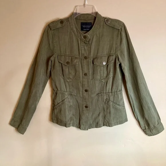 Sanctuary Army Style Utility Jacket Snap Front Pockets Olive Green Size S or M - Picture 3 of 14